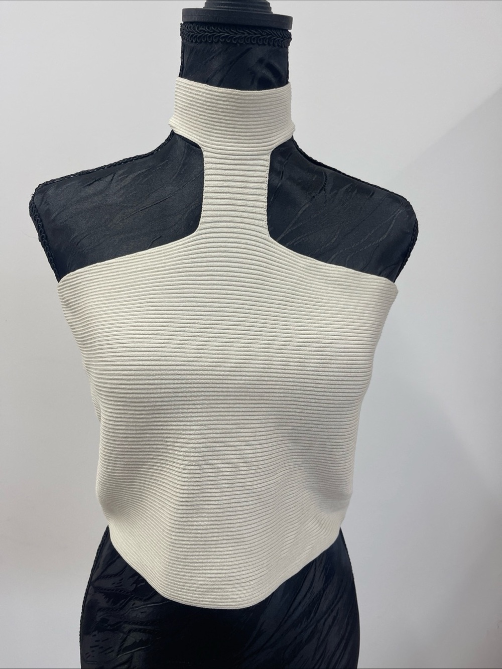Papermoon Cream Ribbed Knit Top with Logo Tag